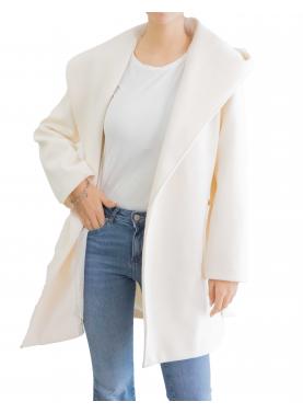 Cappotto corto con cinta tinta unita